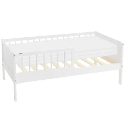 Kinderbett 70x140 cm mit Matratze, Lattenrost und Rausfallschutz in Weiß ML-Design