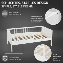 Kinderbett 70x140 cm mit Matratze, Lattenrost und Rausfallschutz in Weiß ML-Design