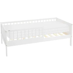Kinderbett 80x160 cm mit Matratze, Lattenrost und Rausfallschutz in Weiß ML-Design