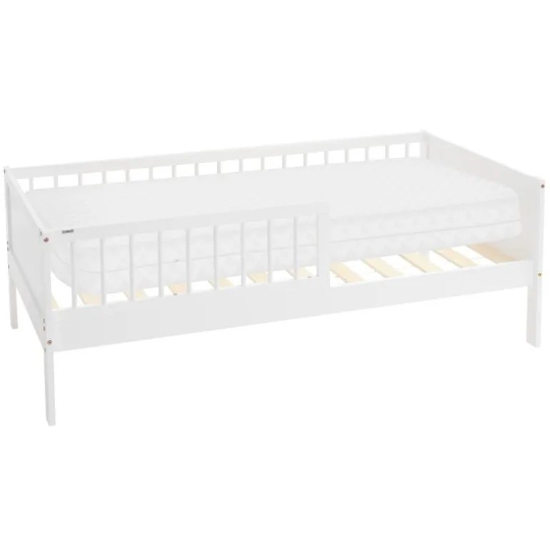 Kinderbett 80x160 cm mit Matratze, Lattenrost und Rausfallschutz in Weiß ML-Design