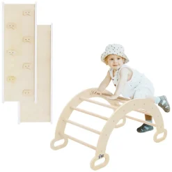 Kinderkletterbogen Natur mit Rutsche oder Kletterwand 2 in 1 Natur/Weiß aus Holz Joyz