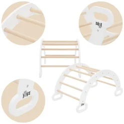 Kinderkletterbogen Natur/Weiß mit Rutsche oder Kletterwand 2 in 1 Natur aus Holz Joyz