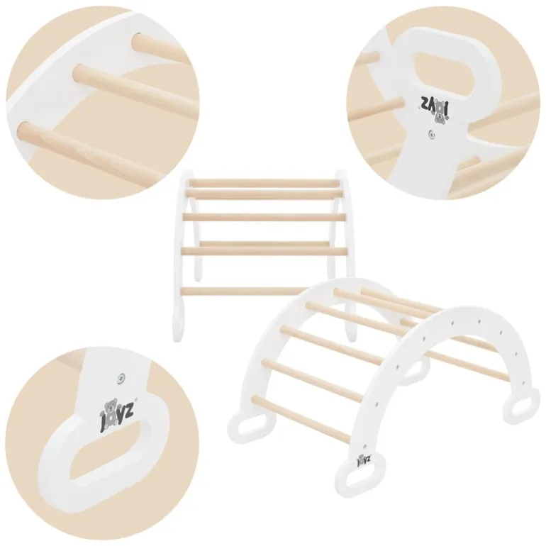 Kinderkletterbogen Natur/Weiß mit Rutsche oder Kletterwand 2 in 1 Natur aus Holz Joyz