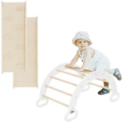Kinderkletterbogen Natur/Weiß mit Rutsche oder Kletterwand 2 in 1 Natur aus Holz Joyz