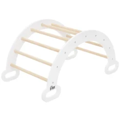 Kinderkletterbogen Natur/weiß mit Rutsche oder Kletterwand 2 in 1 Natur/Weiß aus Holz Joyz