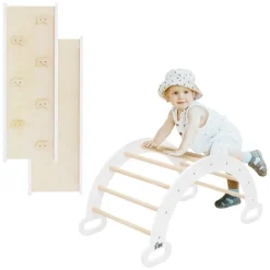 Kinderkletterbogen Natur/weiß mit Rutsche oder Kletterwand 2 in 1 Natur/Weiß aus Holz Joyz