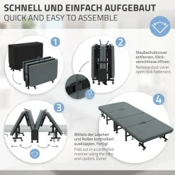 Klappbares Gästebett 80x190 cm mit Matratze rollbar für Kinder & Erwachsene bis 200kg belastbar