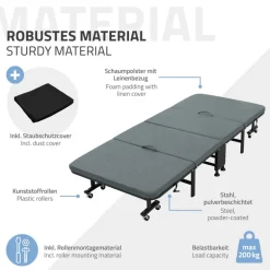 Klappbares Gästebett 90x200 cm mit Matratze, rollbar, für Kinder & Erwachsene bis 200kg belastbar