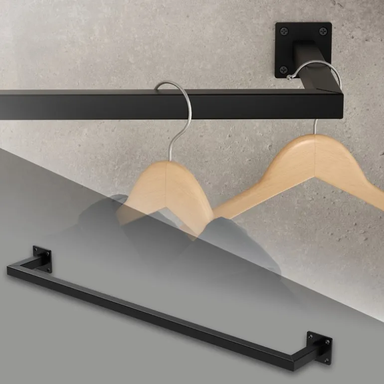Kleiderstange Garderobe Wandmontage 12 x 90 cm Schwarz aus Stahl ML-Design