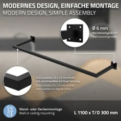 Kleiderstange Garderobe Wandmontage 30 x 110 cm Schwarz aus Stahl ML-Design