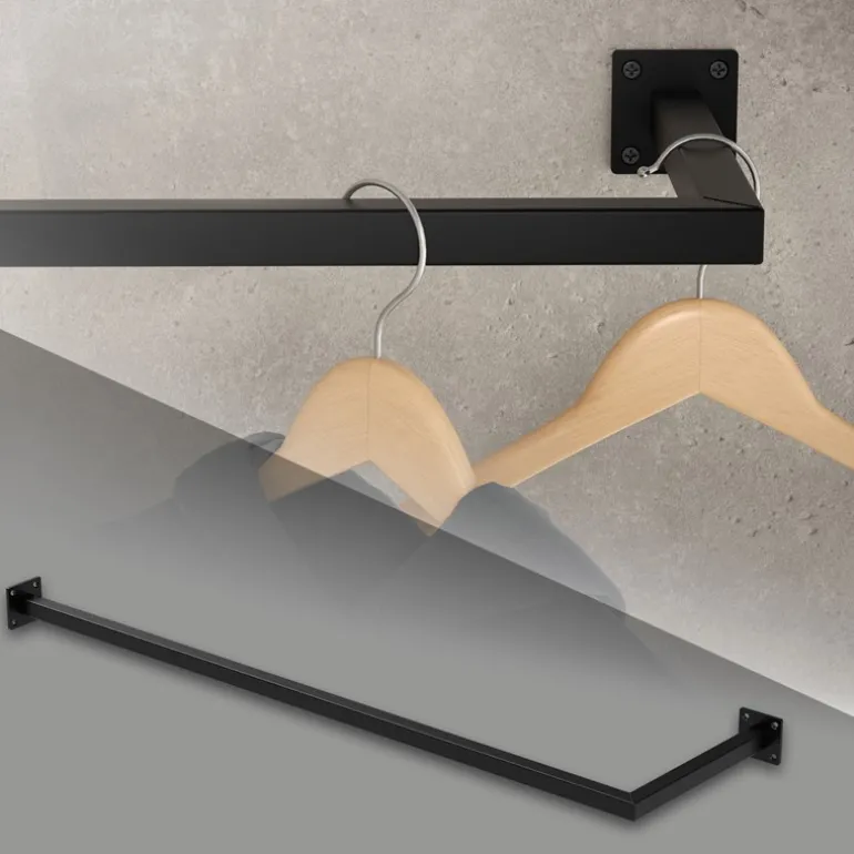 Kleiderstange Garderobe Wandmontage 30 x 110 cm Schwarz aus Stahl ML-Design