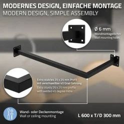 Kleiderstange Garderobe Wandmontage 30 x 60 cm Schwarz aus Stahl ML-Design