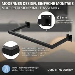 Kleiderstange Garderobe Wandmontage 30 x 60 cm Schwarz aus Stahl ML-Design