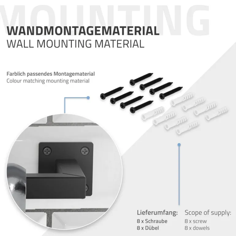 Kleiderstange Garderobe Wandmontage 30 x 60 cm Schwarz aus Stahl ML-Design