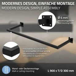 Kleiderstange Garderobe Wandmontage 30 x 90 cm Schwarz aus Stahl ML-Design