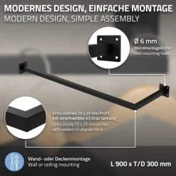 Kleiderstange Garderobe Wandmontage 30x90 cm Schwarz aus Stahl ML-Design
