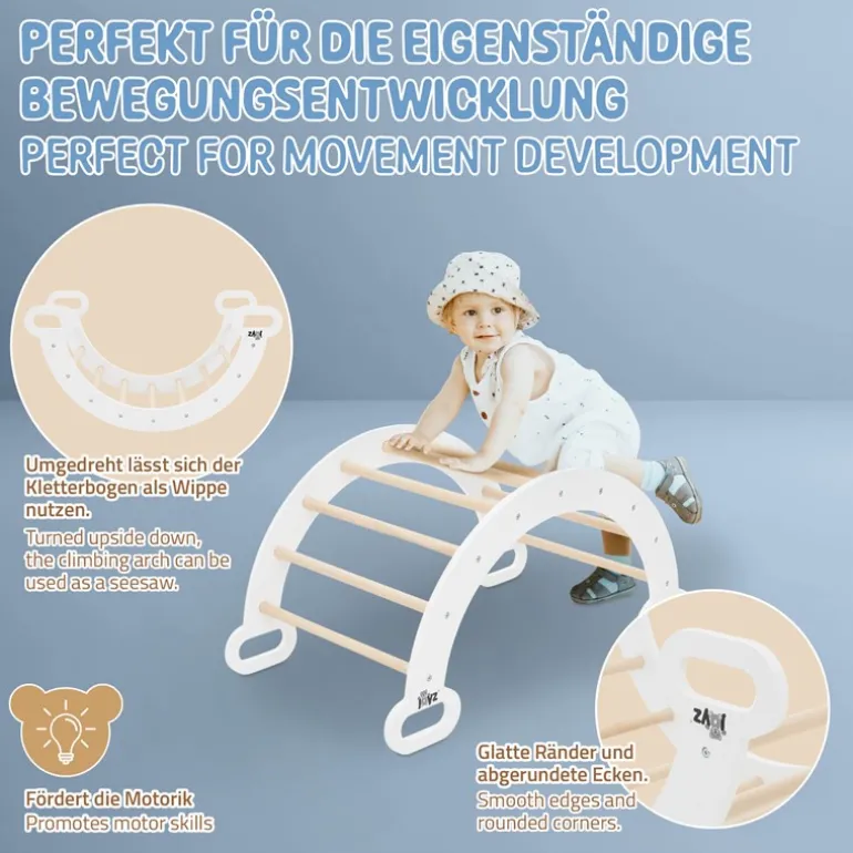Kletterbogen für Kinder 89x52x45,5 cm Natur/Weiß aus Holz Joyz