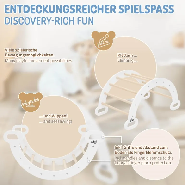 Kletterbogen für Kinder 89x52x45,5 cm Natur/Weiß aus Holz Joyz
