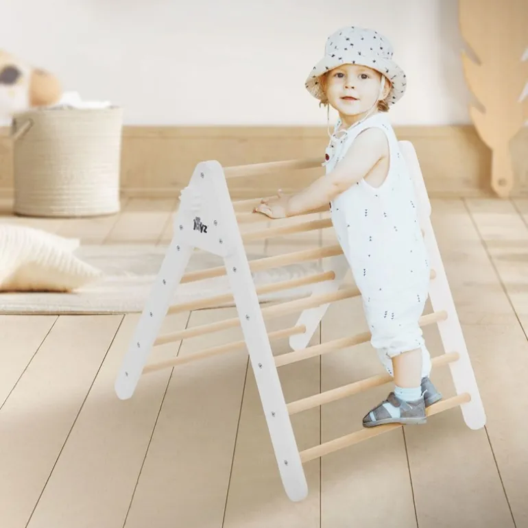 Kletterdreieck für Kinder ab 1 Jahr 73x72x60 cm Natur/Weiß aus Holz Joyz