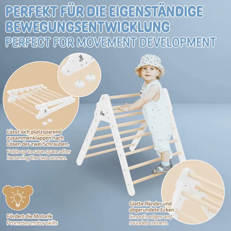 Kletterdreieck für Kinder ab 1 Jahr 73x72x60 cm Natur/Weiß aus Holz Joyz