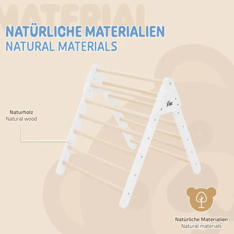 Kletterdreieck für Kinder ab 1 Jahr 73x72x60 cm Natur/Weiß aus Holz Joyz