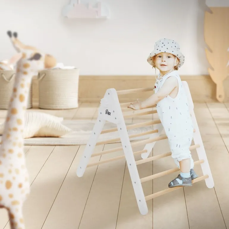 Kletterdreieck für Kinder ab 1 Jahr 73x72x60 cm Natur/Weiß aus Holz Joyz