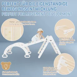 Kletterdreieck 3 in 1 Set 188x52x60 cm Natur aus Holz inkl. Rutsche & Kletterbogen Joyz