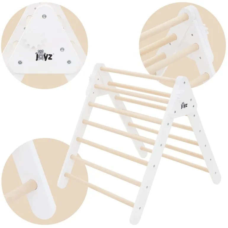 Kletterdreieck mit Rutsche & Kletterbogen 3er Set Weiß aus Holz Joyz