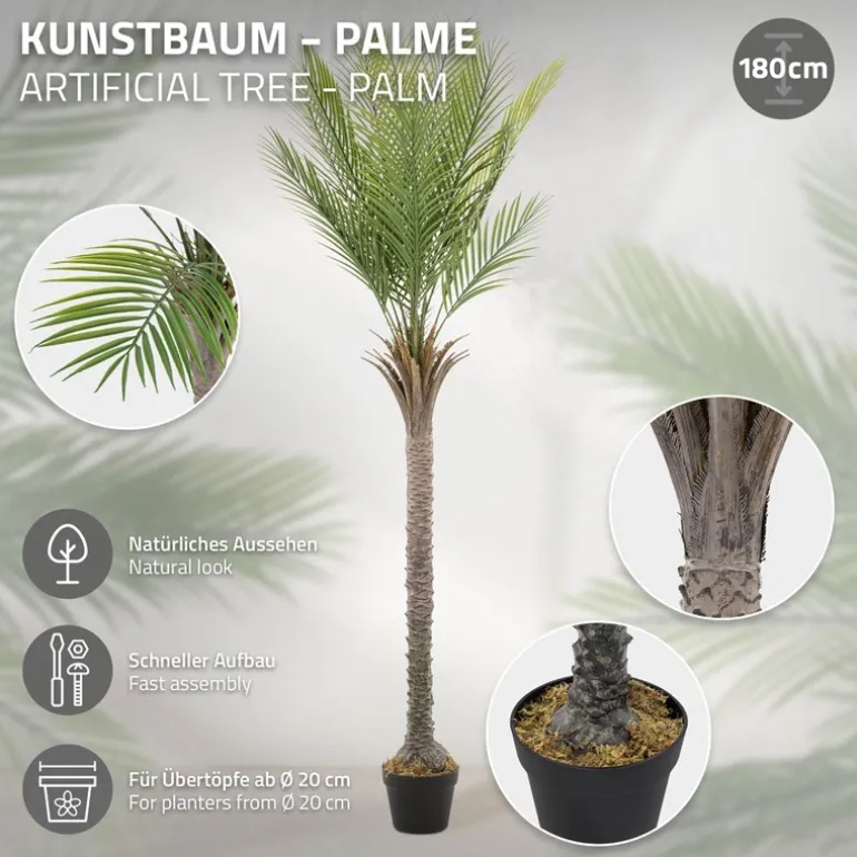 Künstliche Palme 180 cm Tropische Kunstpalme im Topf ML-Design