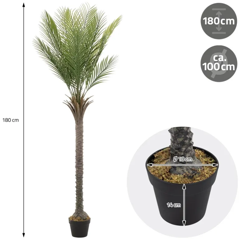Künstliche Palme 180 cm Tropische Kunstpalme im Topf ML-Design
