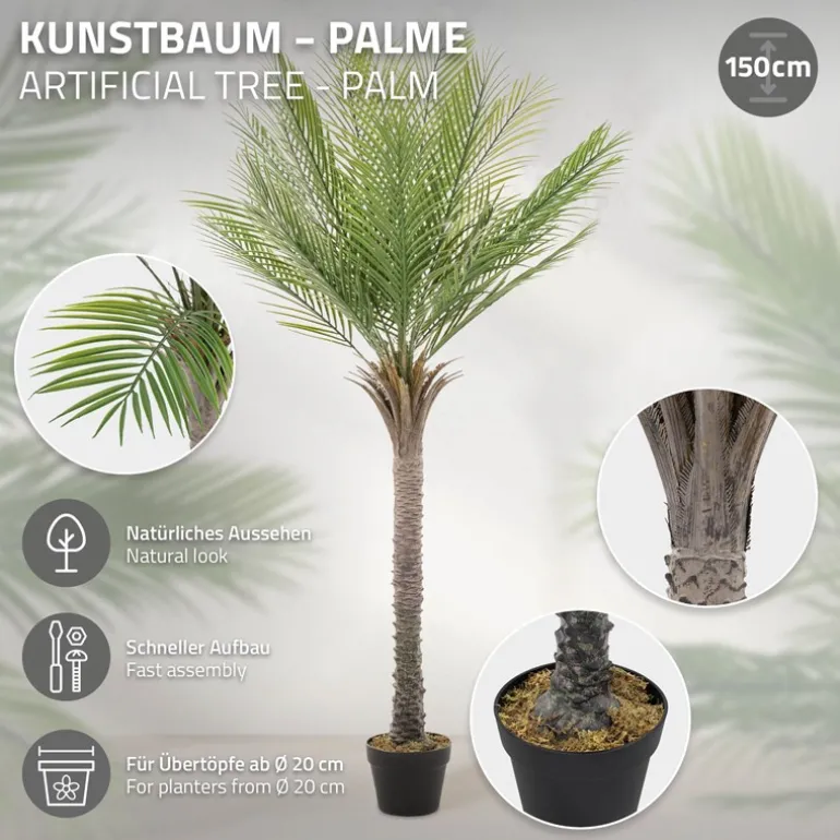 Künstliche Palme 150 cm Tropische Kunstpalme im Topf ML-Design
