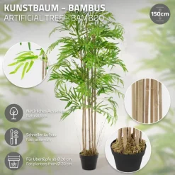 Künstlicher Bambus 150 cm Kunstpflanze mit Echtholzstamm ML-Design