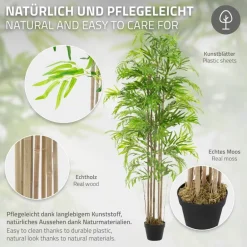 Künstlicher Bambus 180 cm Kunstpflanze mit Echtholzstamm ML-Design