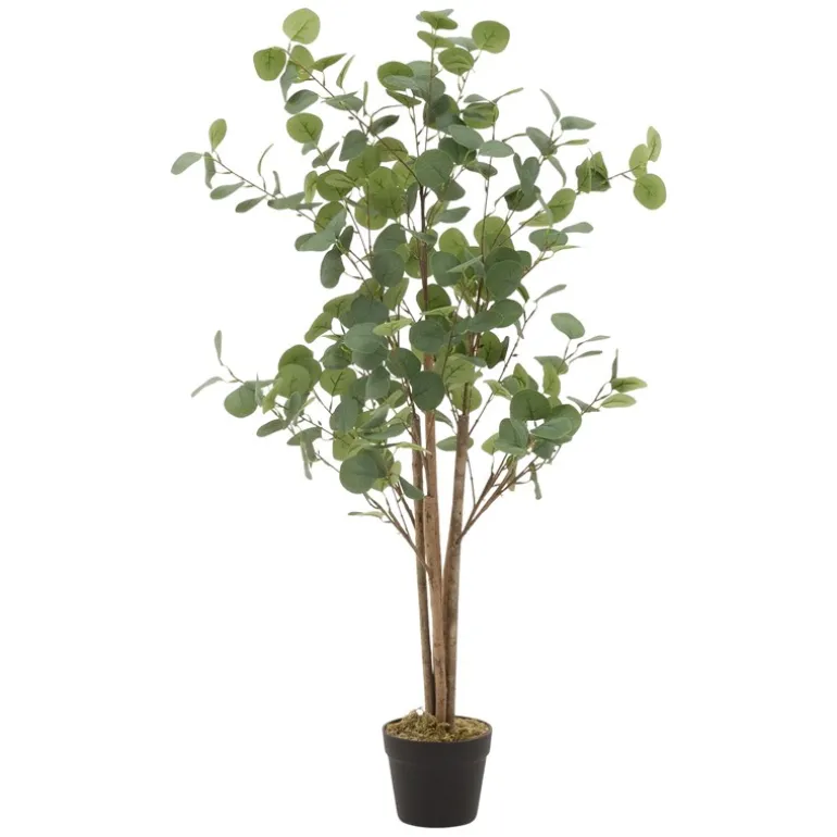 Künstlicher Eukalyptusbaum 120 cm Kunstpflanze mit Naturholzstamm ML-Design