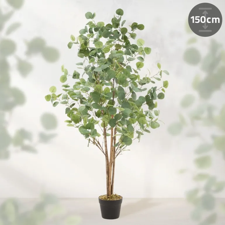 Künstlicher Eukalyptusbaum 150 cm Kunstpflanze mit Naturholzstamm ML-Design