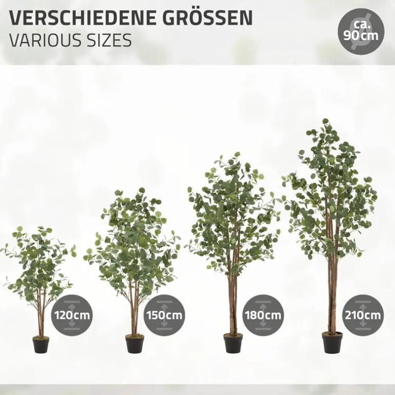 Künstlicher Eukalyptusbaum 180 cm Kunstpflanze mit Naturholzstamm ML-Design