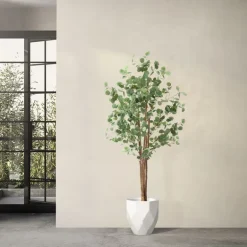 Künstlicher Eukalyptusbaum 180 cm Kunstpflanze mit Naturholzstamm ML-Design