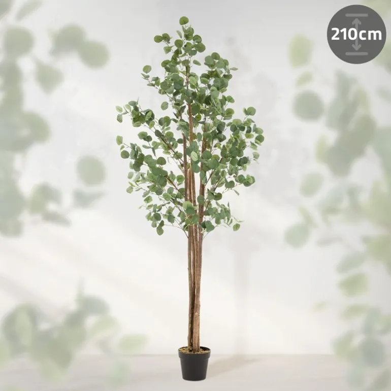 Künstlicher Eukalyptusbaum 210 cm Kunstpflanze mit Naturholzstamm ML-Design