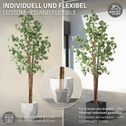 Künstlicher Eukalyptusbaum 210 cm Kunstpflanze mit Naturholzstamm ML-Design