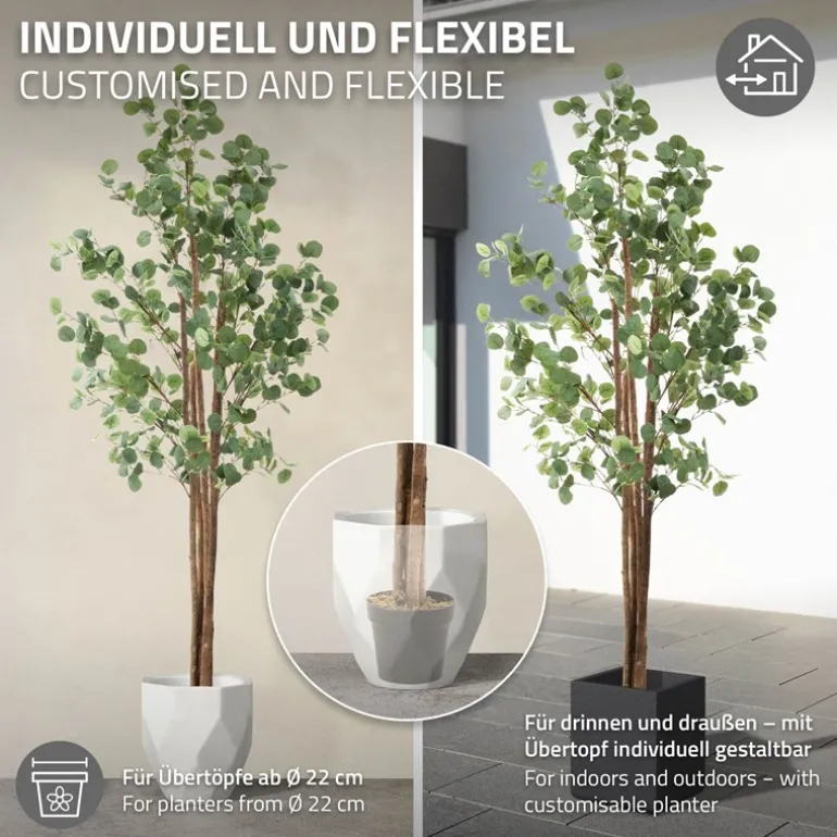 Künstlicher Eukalyptusbaum 210 cm Kunstpflanze mit Naturholzstamm ML-Design