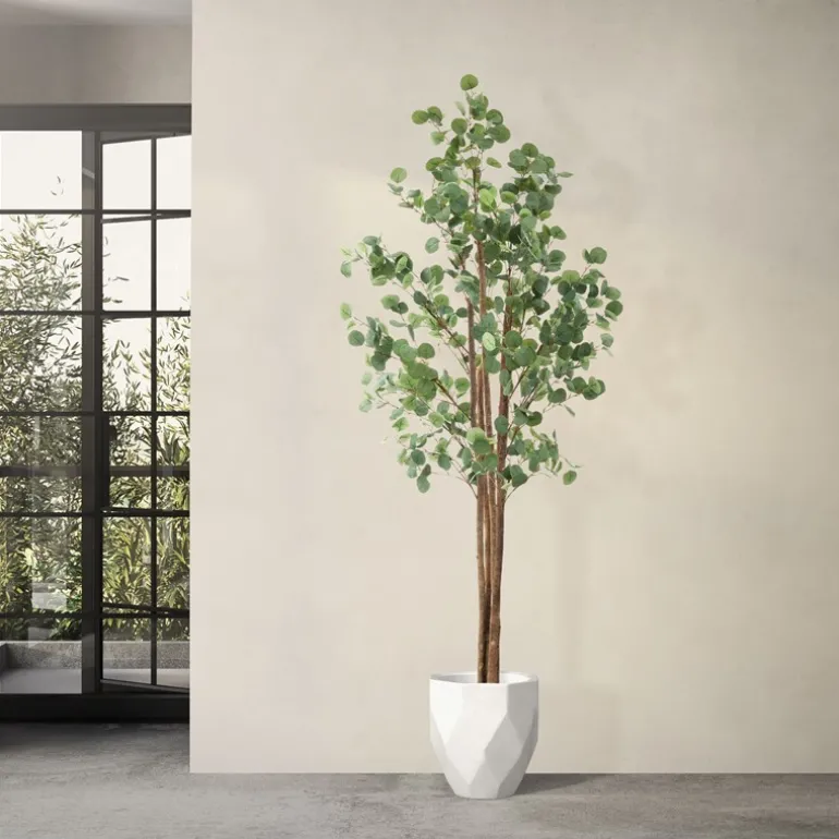 Künstlicher Eukalyptusbaum 210 cm Kunstpflanze mit Naturholzstamm ML-Design