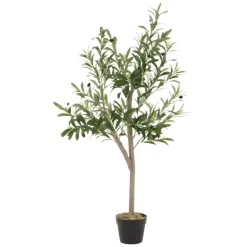 Künstlicher Olivenbaum 120 cm Kunstpflanze mit Naturholzstamm und Früchten ML-Design