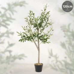 Künstlicher Olivenbaum 120 cm Kunstpflanze mit Naturholzstamm und Früchten ML-Design