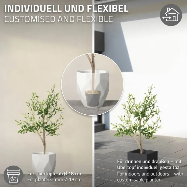 Künstlicher Olivenbaum 120 cm Kunstpflanze mit Naturholzstamm und Früchten ML-Design
