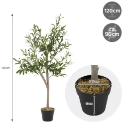 Künstlicher Olivenbaum 120 cm Kunstpflanze mit Naturholzstamm und Früchten ML-Design