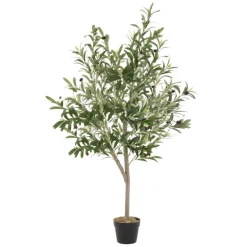 Künstlicher Olivenbaum 150 cm Kunstpflanze mit Naturholzstamm und Früchten ML-Design