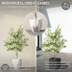 Künstlicher Olivenbaum 150 cm Kunstpflanze mit Naturholzstamm und Früchten ML-Design