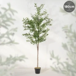 Künstlicher Olivenbaum 180 cm Kunstpflanze mit Naturholzstamm und Früchten ML-Design