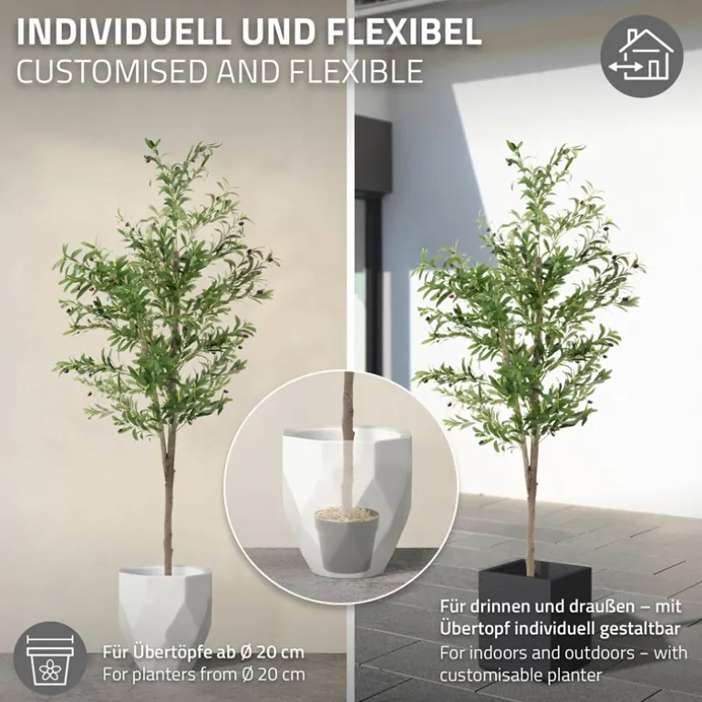 Künstlicher Olivenbaum 180 cm Kunstpflanze mit Naturholzstamm und Früchten ML-Design