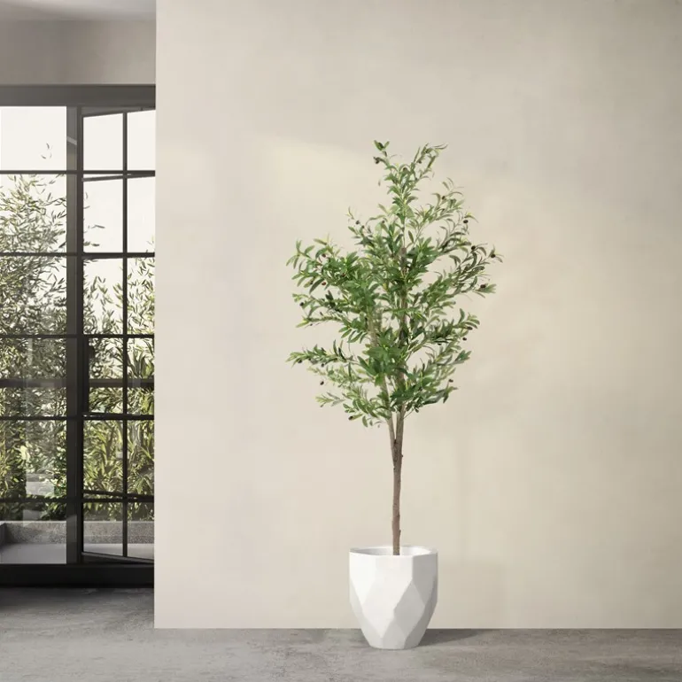 Künstlicher Olivenbaum 180 cm Kunstpflanze mit Naturholzstamm und Früchten ML-Design